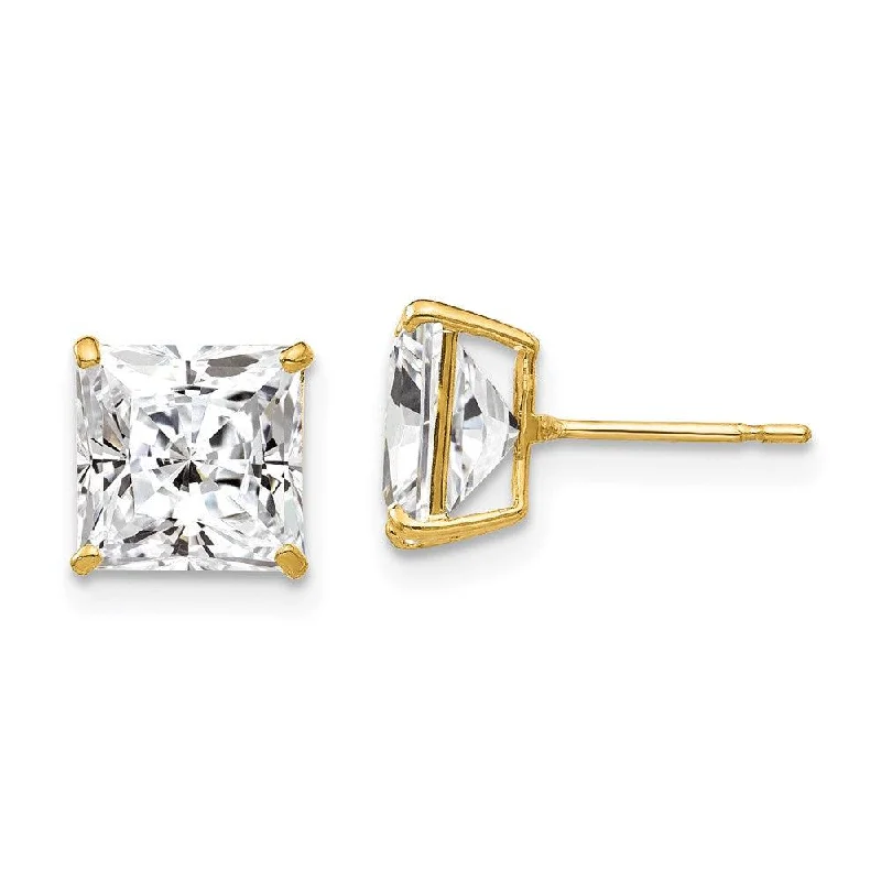 women’s cubic zirconia stud earrings-14k 7mm Square CZ Post Earrings